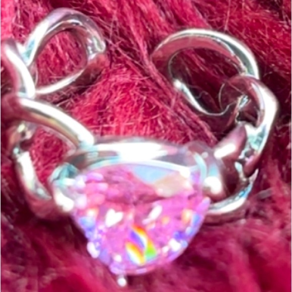 Fashion Pink faux diamond cubic zirconia stone silver ring Sz 8 - Picture 7 of 7